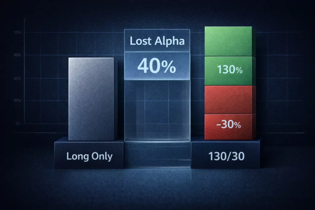 Confronto tra portafoglio long-only e Active Extension 130/30: il 40% di alpha perso
